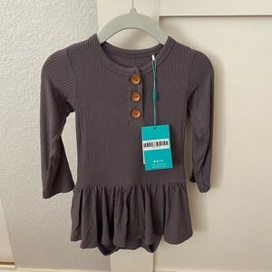 Posh Peanut Ribbed Charcoal Henley Long Sleeve Twirl Bodysuit